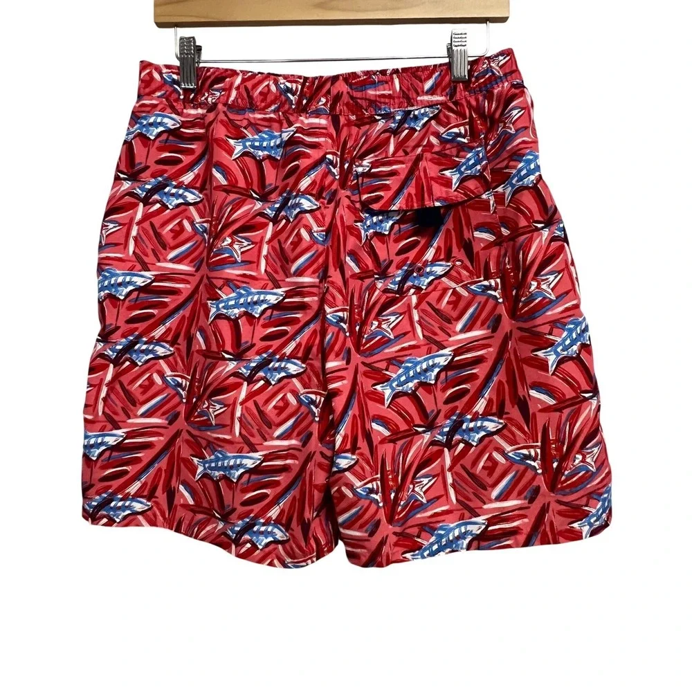 Vineyard Vines Swim Trunks Boys XL 18 Red Shark Tropical Print Board Shorts Mesh